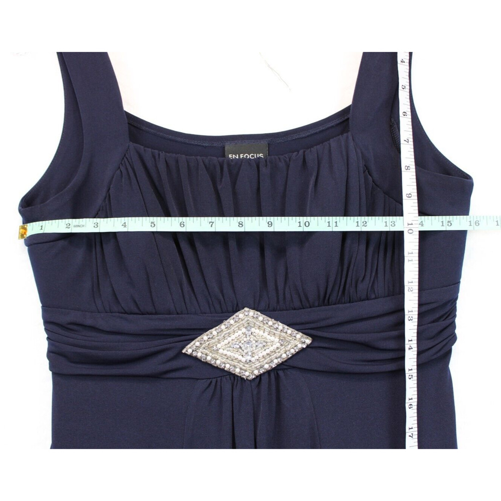 Enfocus Studio Strap Dress Adorned Ruched High Low Women 8 Navy Evening Festive - Picture 7 of 11